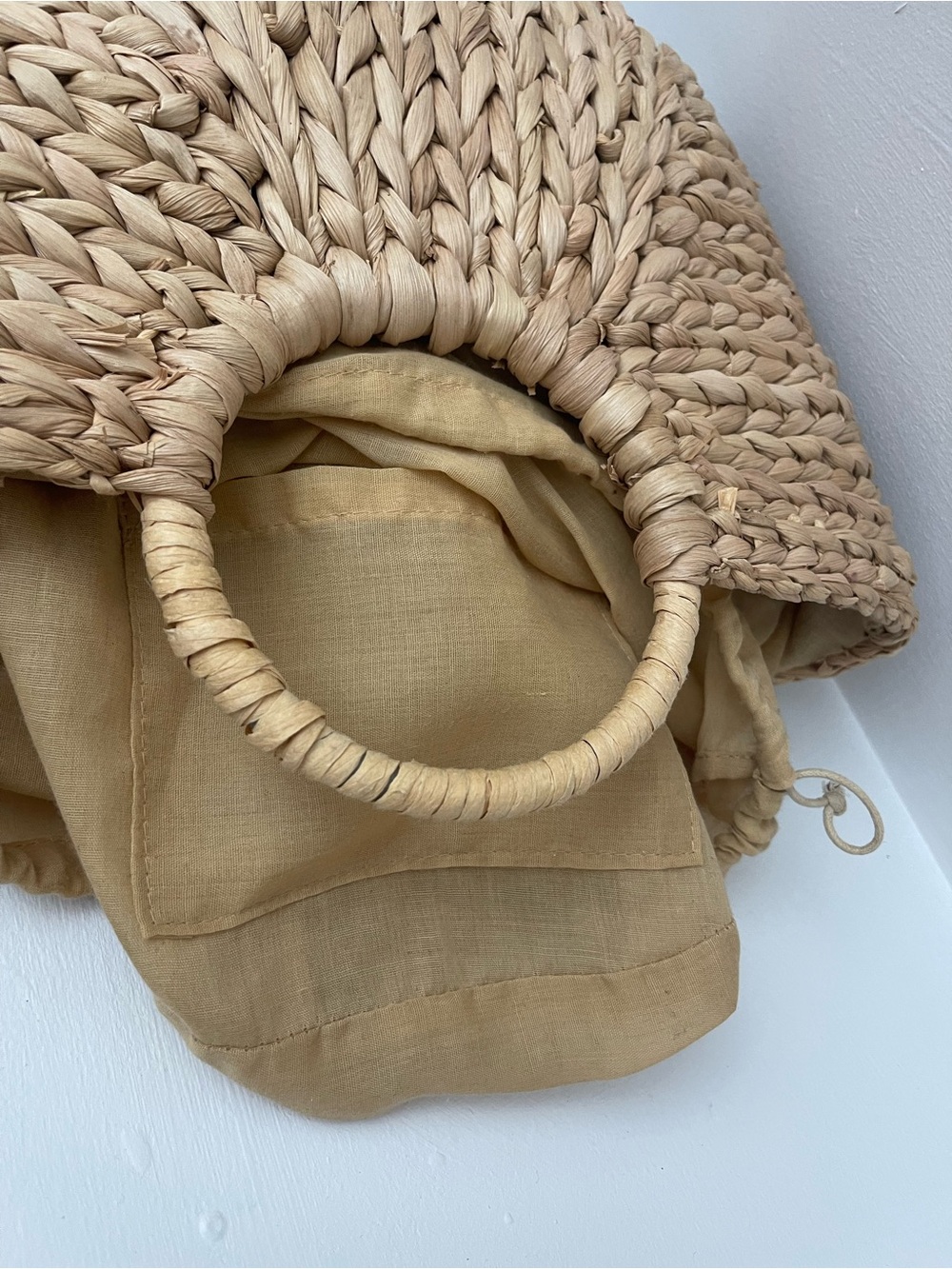 Woven Straw Tote Bag with Pom Pom Accent - Natural - Picture 3 of 8